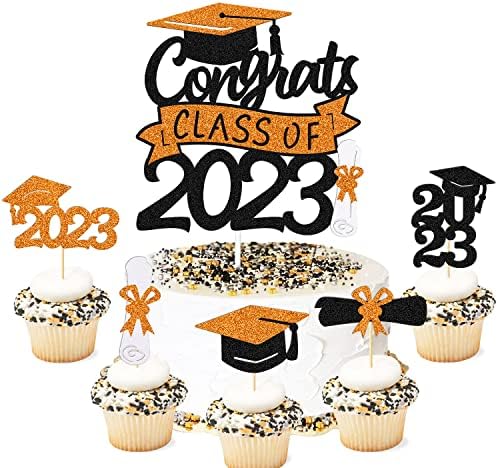 Graduation Cupcake Toppers Congrats Grad Class of 2023 Cake Decoration for We Are Proud of You Themed Graduation Cap Diploma Cake Decorations I’m Done Party Supplies 31 Pcs Sparkly Glitter Décor