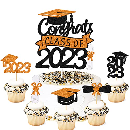 Graduation Cupcake Toppers Congrats Grad Class Of 2023 Cake Decoration For We Are Proud Of You Themed Graduation Cap Diploma Cake Decorations I’m Done Party Supplies 31 Pcs Sparkly Glitter Décor #TOP4