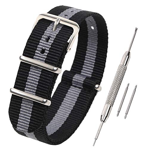 Airself NATOタイプ 時計ベルト 時計バンド ナイロン 替えバンド 替えベルト (交換説明書 交換工具 バネ棒付) (18mm, ブラック×グレー×ブラック)
