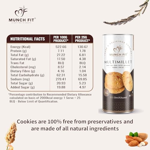 Image of Munch Fit Healthy Multimillet Cookies 125gm Pack of 6 | Egg Less Cookies Made Desi Khand with Jowar Ragi Bajra Cookies | Gluten Free, No Maida, No Added Sugar | 100% Natural Crunchy Snacks
