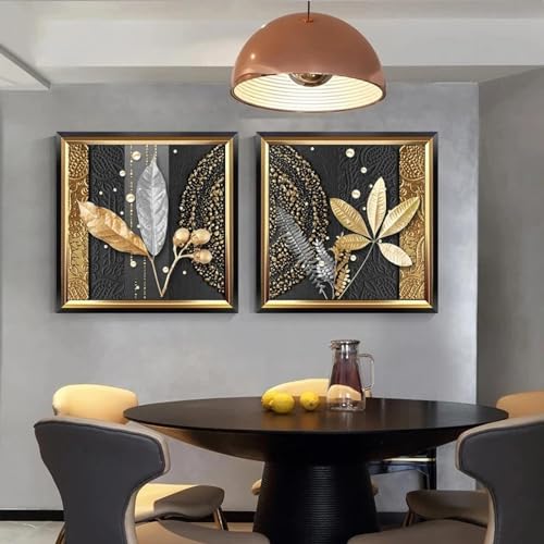 Affiches d'art mural de luxe dorées duo d'impressions sur toile salon scandinave
