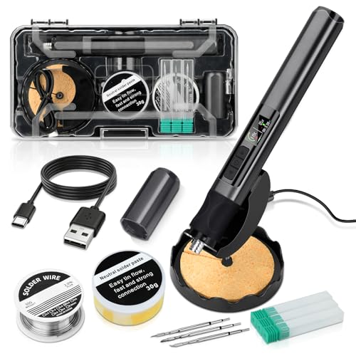 75W USB Soldering Iron with LED Light Cordless Soldering Iron Kit 2S Fast Heat Up 150-480 Adjustable Temperature Type-C & Dock Rechargeable LED Display Auto Sleep for Electronics Repair PCB DIY