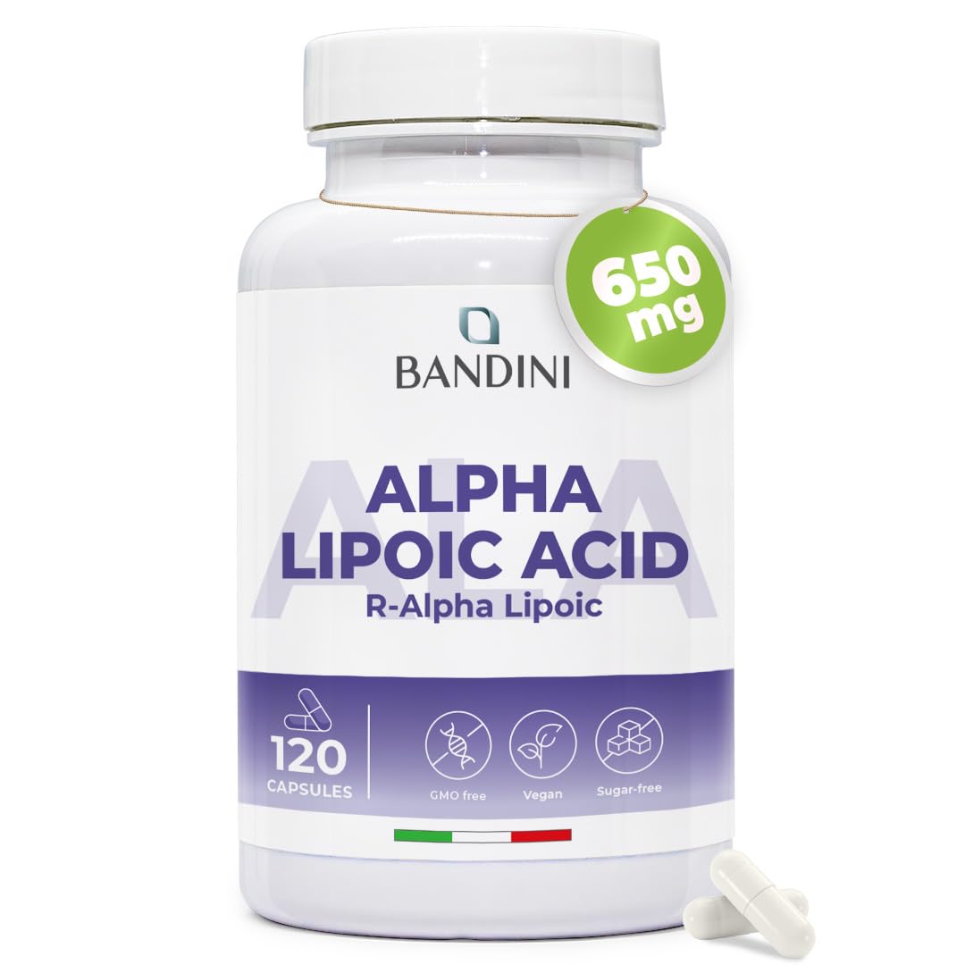 Bandini® Alpha Lipoic Acid 650mg | 120 High Strength ALA Vegan Capsules | 4 Month Supply | Alpha-Lipoic Acid Powerful Antioxidant | Maximum Absorption Aminoacid Supplement | No Synthetic Binders