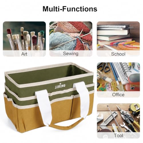 Image of JJRING Craft Organizer Tote Bag Art Storage Caddy Dark Green and Brown