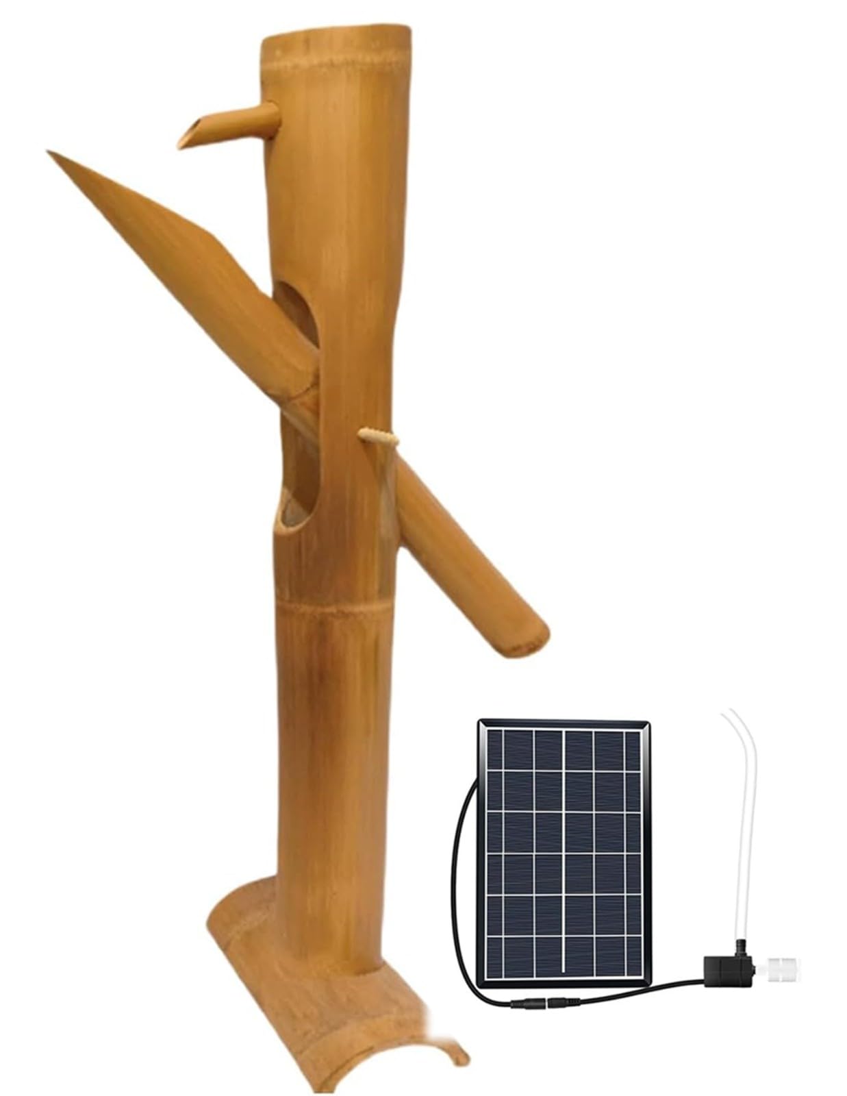 Bamboo Fountain Decoration, Solar Water Fountain Outdoor Garden Zen Garden Water Feature, Handmade, Japanese Garden Decoration Pond Water Features for Backyard Lawn 70cm