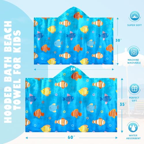 Image of Shark Boys Beach Towel with Hoodie for Kids Toddlers Age 4-8,Shark Blue Bath Towels Shower Wrap for Boys, Hooded Poncho Beach Blanket for Pool Swimming Cute Wearable Bath Towel for Child