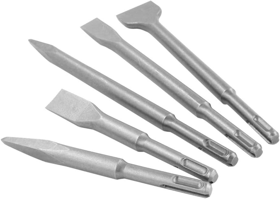 SDS-Plus Chisel Set, 5 Pieces Round Shank Flat Point Spade Breaker Chisel Electric Hammer Break Concrete Brick Wall Drilling Tools