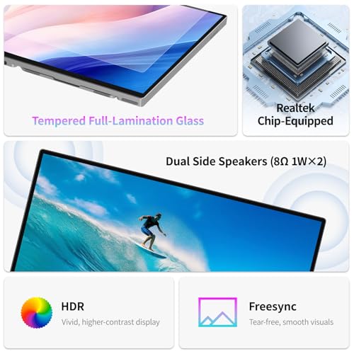 Image of Intehill 16 inch 120Hz Touchscreen Portable Monitor, Portable Gaming Monitor w /Stand & Speakers, 16:10 Display with Full Laminated Tempered Glass, Touch Screen Travel Monitor for Laptop, T16PB (Silver)