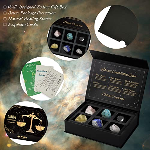 Image of Libra Crystals Gift Set, Libra Zodiac Signs Healing Crystals Birthstones with Horoscope Box Set Libra Astrology Crystals Healing Stones Gifts