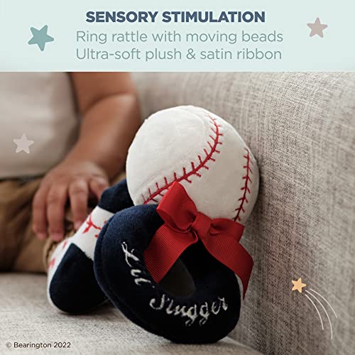 Bearington Baby Collection Lil’ Slugger Rattle: 5.5” Plush Baseball Rattle And Ring Shaker Toy, In Colors Of Red, White & Blue; Sensory Stimulation For Infants, Makes A Great Baby Shower Gift #TOP4
