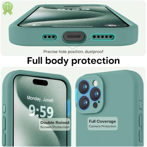 Image of LOVE 3000 Designed for iPhone 15 Pro Max Case, Premium Silicone with [Soft Anti-Scratch Microfiber Lining] Shockproof Protective Phone Case for Men Women Girls 6.7 inch, Pine Green