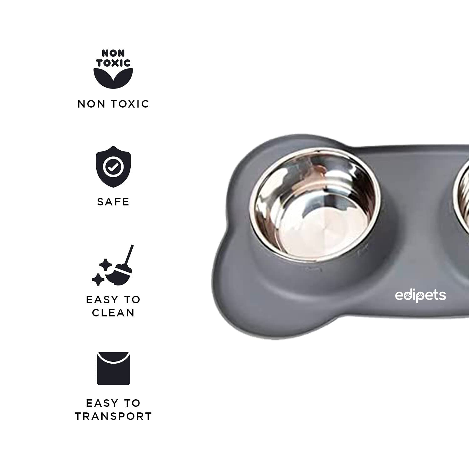 Edipets, Dog Bowls, Cat Dog Feeder, Double Stainless Steel Removable Bowl, Non-Slip Silicone Mat, Non-Skid - Image 3