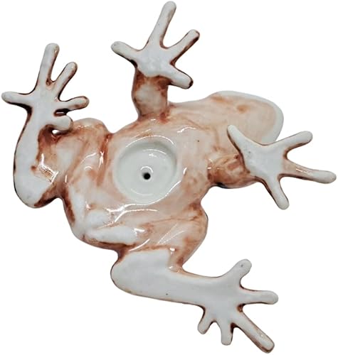 Miniatura 9 de WitnyStore Pequeña figura de rana manchada de 3 pulgadas, color marrón, amarillo y negro, hecha a mano, pintada a mano, ranas de cerámica, sapo,