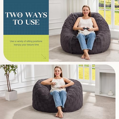Image of Hobestluk Large Bean Bag Chairs 3FT Big Adults BeanBag Chairs Plaid Cover