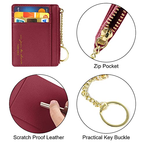 Credit Card Holder Wallet, Minimalist Leather Slim Change Wallet Zipper Coin Purse, Mini Credit Card Protector, Keychain Front Pocket Wallets for Women Men3