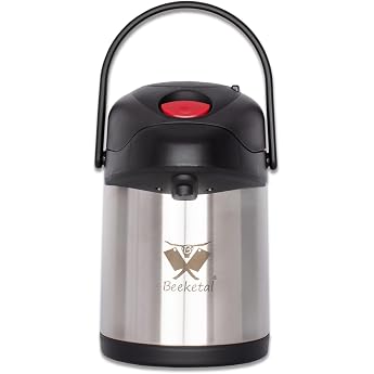 Beeketal BPK Series Gastro Pump Jug Double-Walled Stainless Steel Insulated Jug with Smooth Pump Mechanism Keep Hot and Cold and Folding Carry Handle Approx. 2.5 Litres