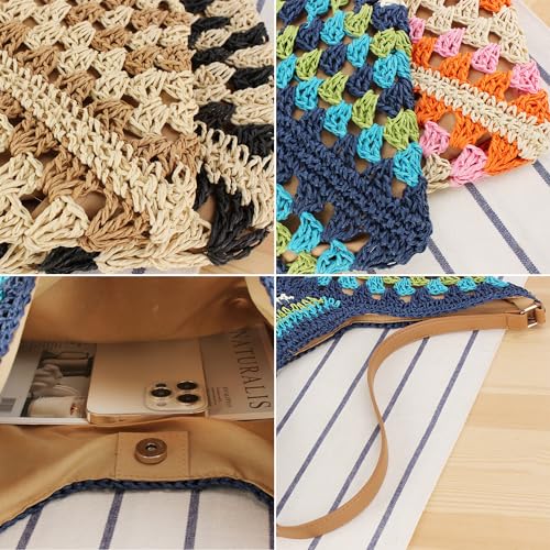Image of Rejolly Straw Hobo Bag for Women Tote Bag Summer Vacation Beach Handbags Boho Bohemian Style Shoulder Purse