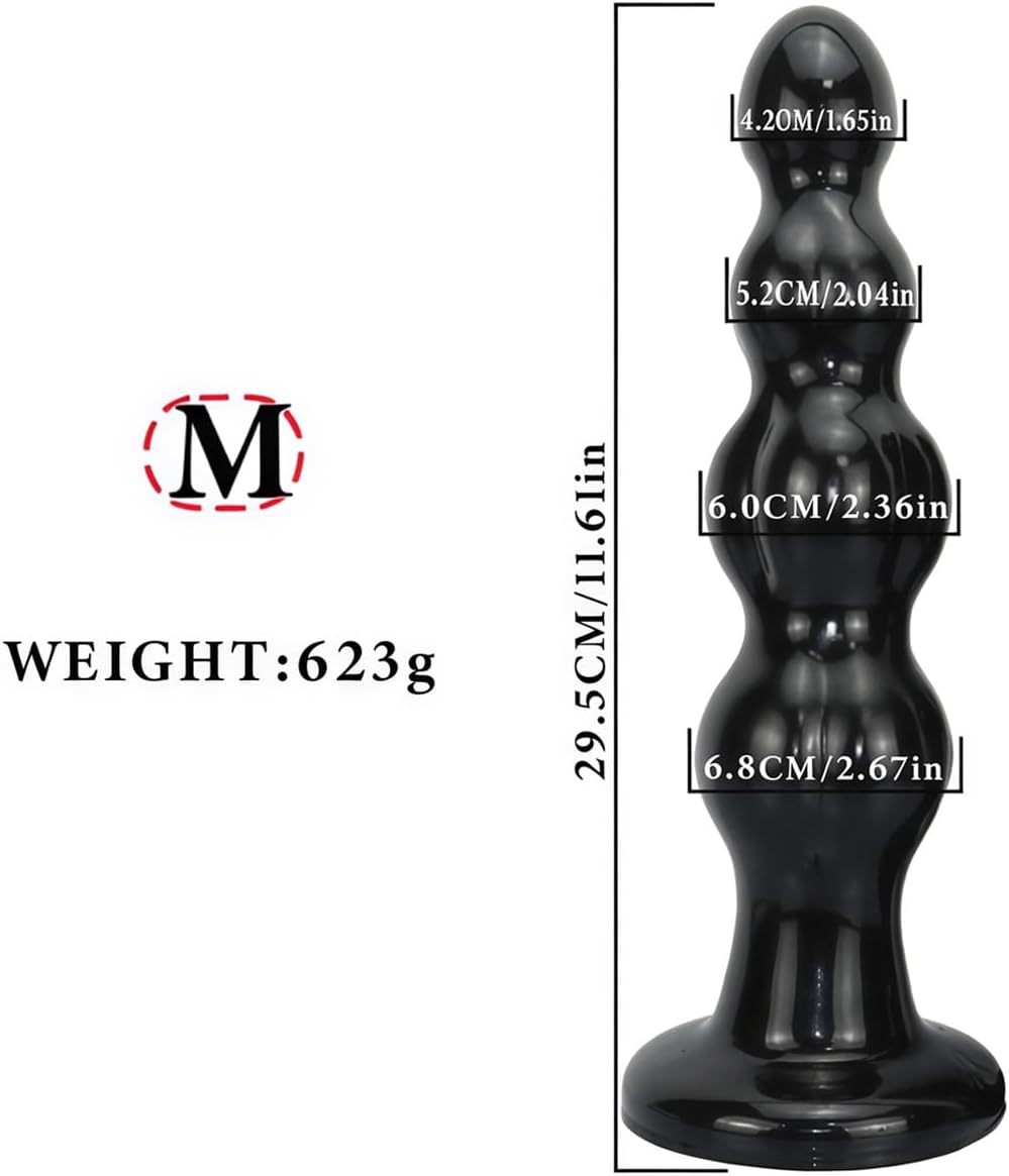 Black Muscle Ball Anal Beads Butt Plug Adult Sex Toys with Suction Cup Base, 4 Bead Design Anal Butt Plug G-Spot Prostate Massager Masturbator for Men and Women (Medium)
