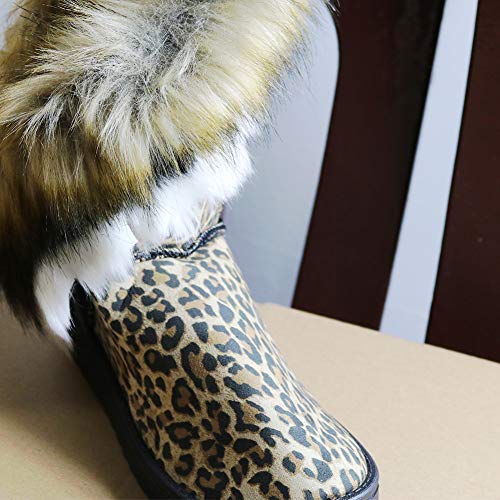 Naughtyangel Women Winter Warm Snow Ankle Boots Low Heels Faux Fox Rabbit Fur Tassel Shoes3