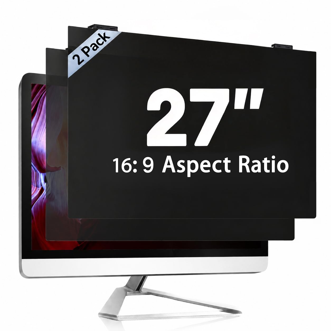 2 Pack 27 Inch Computer Privacy Screen Filter, 9H Hardness Anti-Scratch Shield for 27" Widescreen Monitor(16:9), Hanging Design for Open Office &amp; Cubicle, Reduce Blue Light &amp; Eye Strain