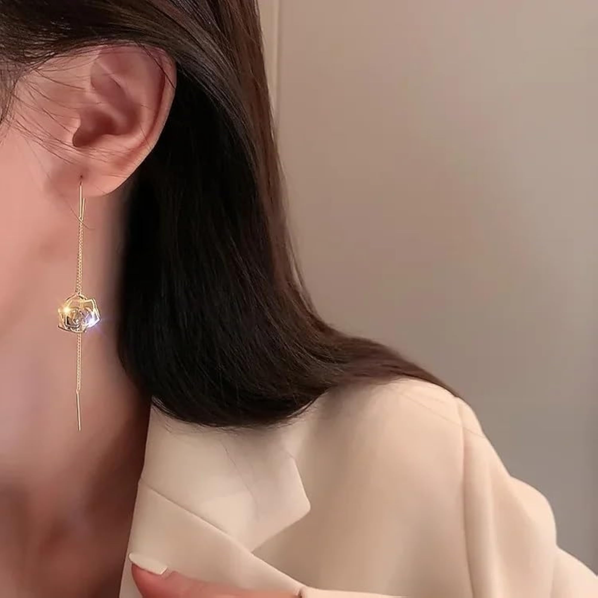 925 Silver Plated Flower Threader Earrings for Women