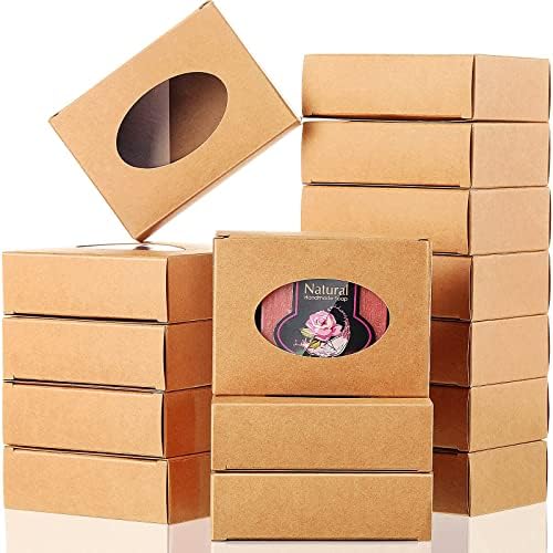 30 Pcs Kraft Soap Box with Window Soap Boxes for Homemade Soap Oval Window Box for Soap Homemade Soap Packaging Soap Making Supplies Packaging for Bakery Candy Jewelry 3.78 x 2.76 x 1.18 Inch (Brown)