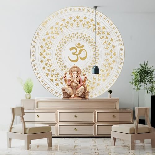 Image of Om Gayatri Mantra Arch Om Mandala Marble 3x3 Feet Wallpaper for Mandir Temple Walls - Self Adhesive Peel & Stick Removable UV Print (36x36 inch)