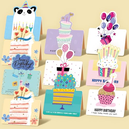 10Pcs Birthday greeting cartoon style folding hand written blessing message birthday card