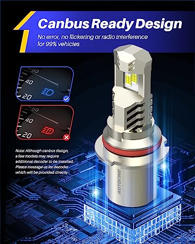 Image of AUTOONE 9007 LED Bulbs, 9XBright HB5 Light with Cooling Fan, Compact Design 99% Compatibility, IP68, Quick Installation, Pack of 2