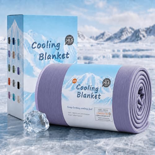 Image of Topcee Cooling Blanket (90 inchx90 inchQueen Size) for Night Sweats Absorbs Heat to Keep Adults Cool on Warm Nights, Q-Max 0.5 Cooling Blankets for Hot Sleepers, Ultra-Cool Lightweight Blanket for Bed