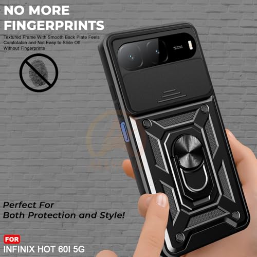 Image of Armor Bumper Back Cover Case for infinix hot 60i Rotating Camera Cover, Ring Holder & Kickstand | Heavy Duty & 360 Degree Protection infinix hot 60i Back Cover (Black)