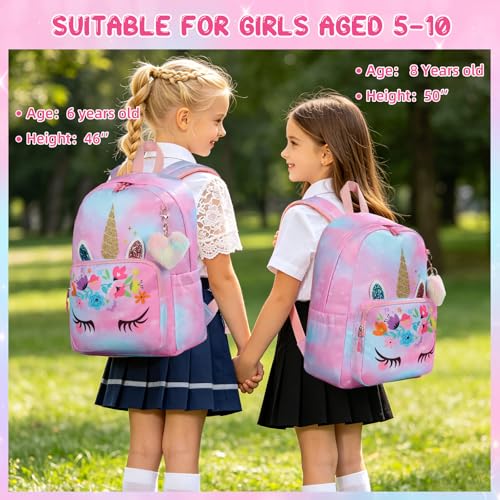 Image of Backpack for Girls, Kids Unicorn School Backpack Set with Lunch Box and Pencil Case, Lightweight Water Resistant Bookbag for Preschool Kindergarten Elementary School, Cute Bag with Love Decoration