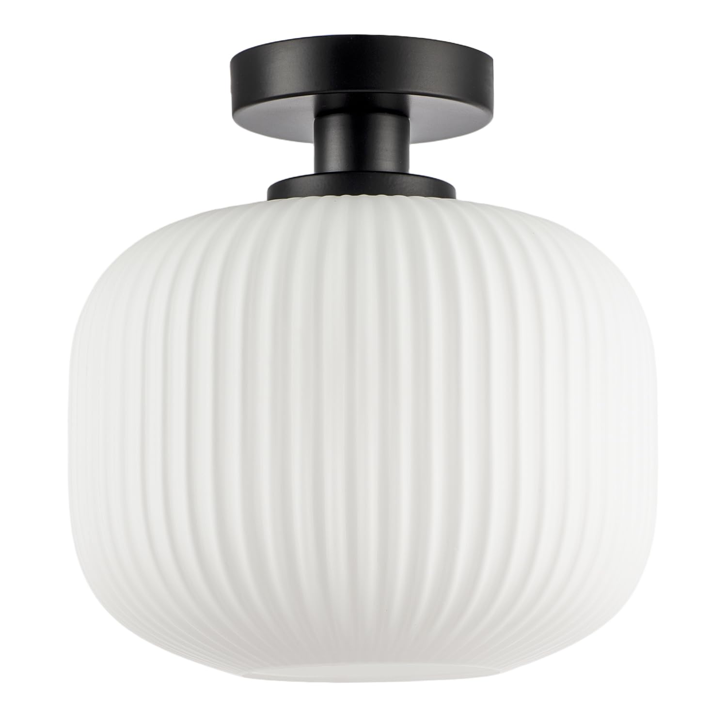 Matte Black Bathroom Ceiling Light with Opal Ribbed Glass Shade by Happy Home...