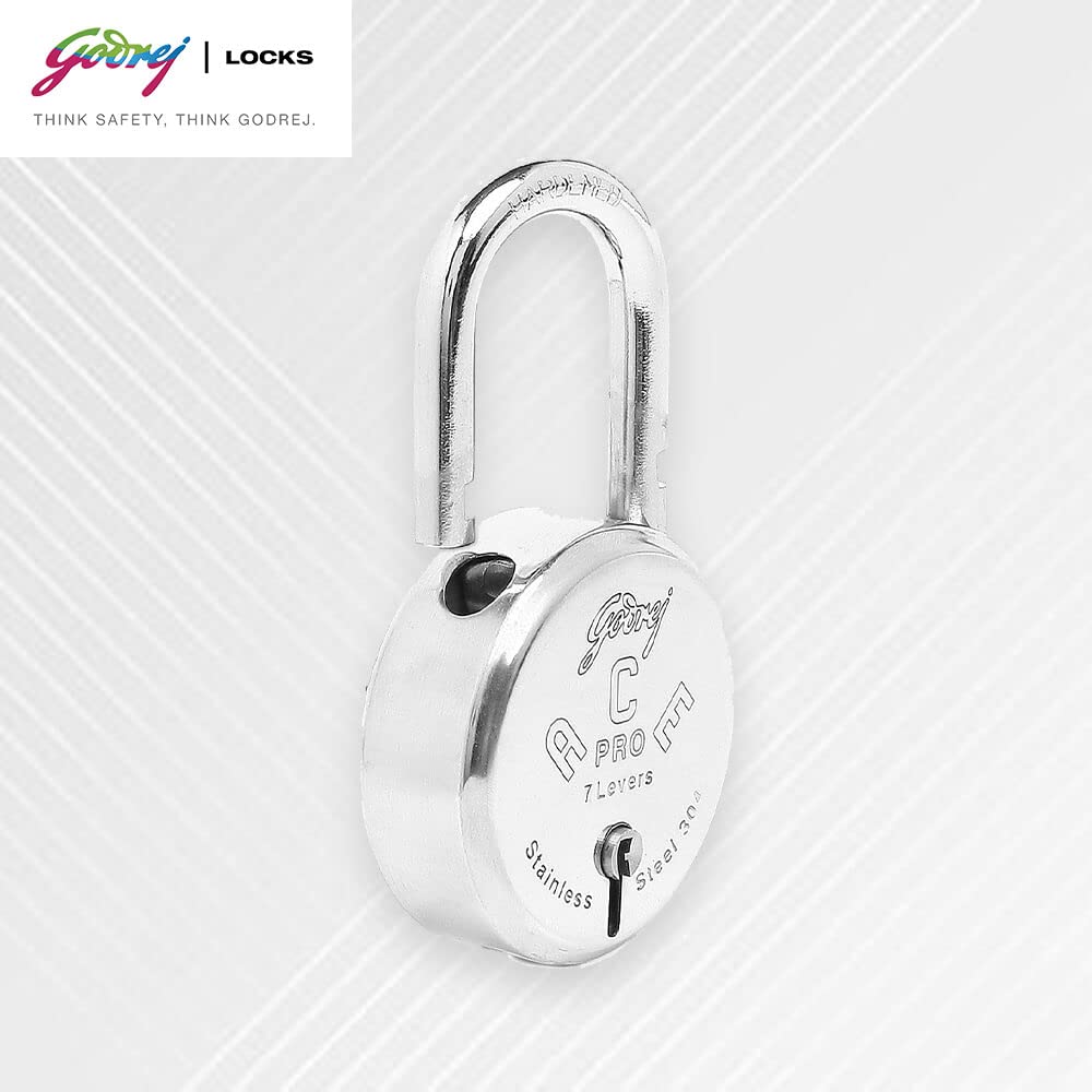 Godrej Ace Pro 7 levers Round Padlock with 3 Keys, Stainless Steel Body Lock for Main Door (Silver, Pack of1) — Amazon image 2