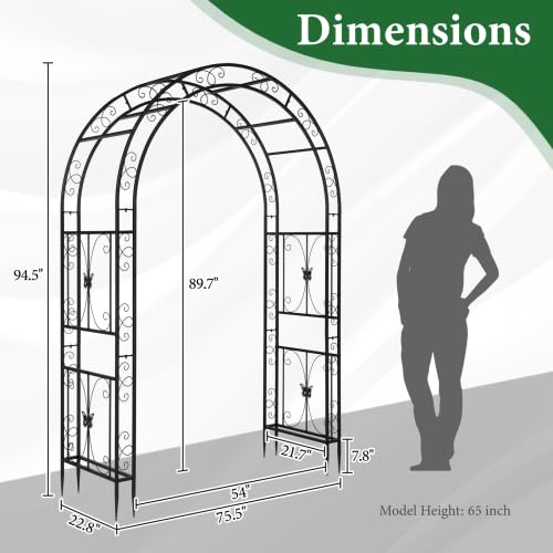 Bonnlo Arche de Jardin en Acier et Double Couche, Arche en Fer pour Plantes Grimpantes et Rosiers, Tonelle Jardin pour Mariages, Fêtes et Décorations Extérieures 240 x 190 x 60cm, Grande Taille, Noir