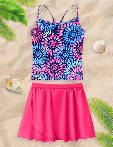 Image of Girls Swimsuit 3 Piece Sleeveless Bathing Suit Sets with Skirt Swimwear Rash Guard for Kids Beach UPF 50+ Sun Protection