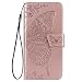 Produktbild KERUN Hülle für Samsung Galaxy S20 FE 4G/5G Flip Lederhülle, 3D Schmetterling Geprägte Prägung Handyhülle, Premium Leder Brieftasche Handytasche Schutzhülle mit Kartenfach Standfunktion.Rosé Gold