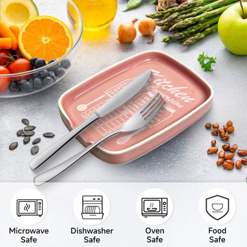 Image of Pink Spoon Rest for Stove Top, Ceramic Spoon Holder for Kitchen Counter