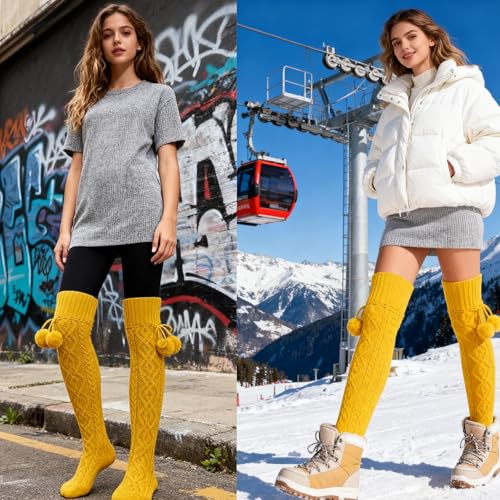 Image of YELAIVP Women's Thigh High Socks - Extra Long Cable Knit Over the Knee Socks and Leg Warmers