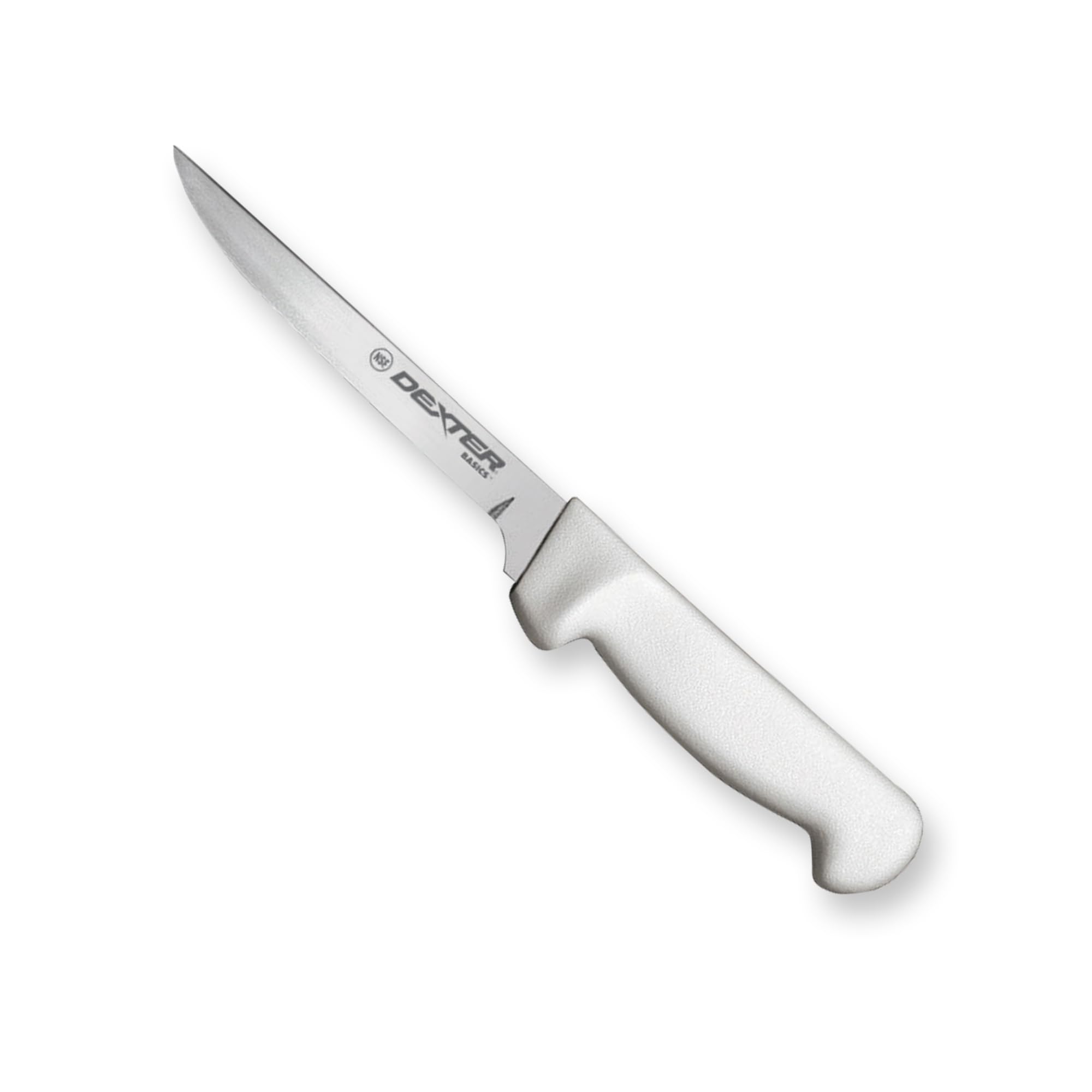 P94818 Basics 31614 Boning Knife, 6" Narrow Flexible Stain Free High Carbon Steel Blade, White Textured Polypropylene Non Slip Handle, Professional Meat Deboning Kitchen Tool