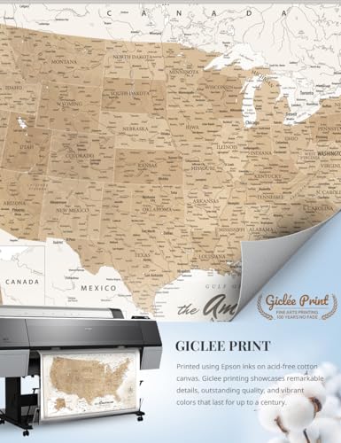 Image of IPIC - Canvas USA Maps for Wall Decor, Push Pin Map Decor to Mark Travels, USA Travel Map Print for Home, Office, Study, and RV, Ready to Hang