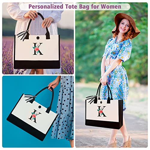 Image of Initial Canvas Tote Bag, Monogrammed Tote Bags Suitable for Mother's Day Wedding Beach