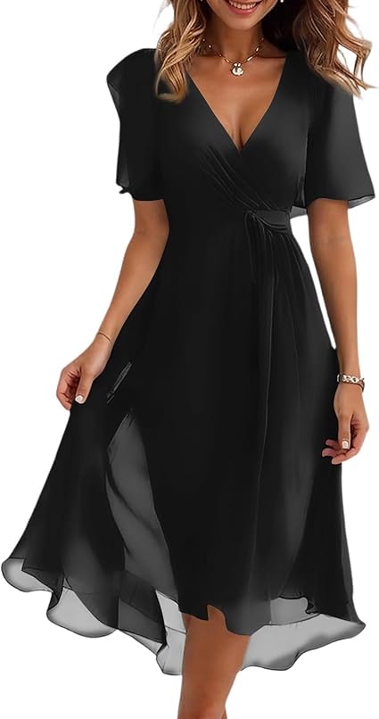 Spring Summer Chiffon Midi Dresses for Women 2025 Elegant Classy Wedding Guest Floral Formal Cocktail Prom Dress