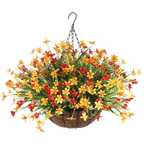 Ammyoo Artificial Hanging Flowers With Basket, Artificial Violets Arrangement,Orchids Fake Plants In 12 Inch Coconut Lining Basket For Patio Garden Porch Deck Decoration #TOP15