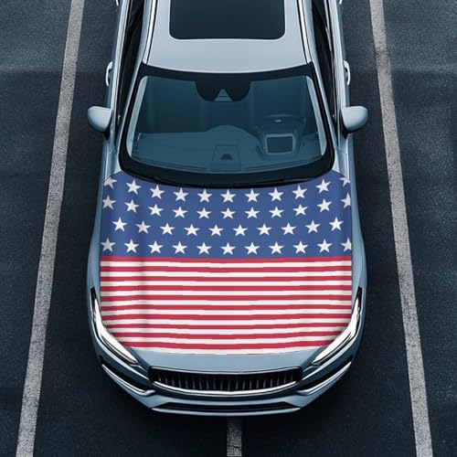 Image of Hood Covers for Cars All-Season Protection Fabric Hood Cover Stretch Polyester Fabric Cover American Flag Removable Automotive Accessories Ft Fits Most Cars