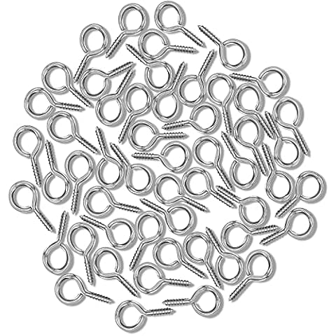 100PCS 1 inches Small Screw Eye Pins, Eye pins Hooks, Eyelets Screw Threaded Silver Clasps Hooks Eye Screws, Silver Color Zinc Plated Eyelet Hooks. Cover