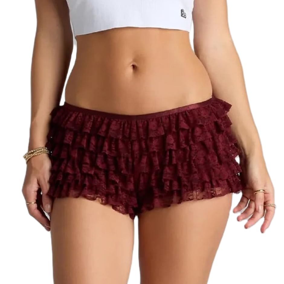 Image of Women Ruffle Bloomers Y2k Lace Trim Lolita Pettipants Cute Layered Frill Pumpkin Bottom Shorts Sweet Booty Panties