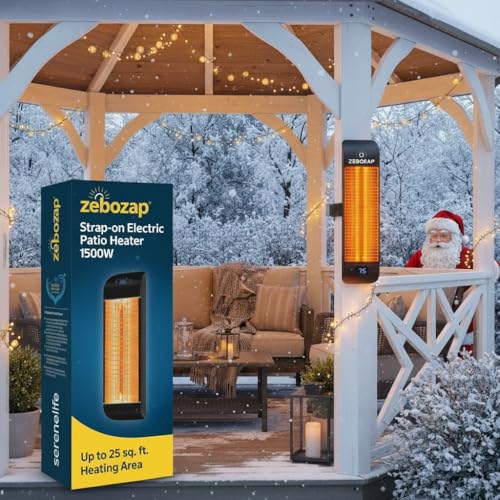 ZeboZap KDHT1500 Infrared Electric Patio Heater - 1500W | Electric Outdoor Heater | Wall & Post-Mounted | Remote Control | Full Rotation | Indoor & Outdoor Use