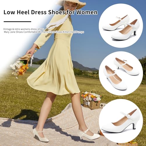 Women's Vintage Mary Jane Shoes Dress Comfortable Low Kitten Heels Ankle Strap Closed Round Toe Office Work Wedding Pumps4
