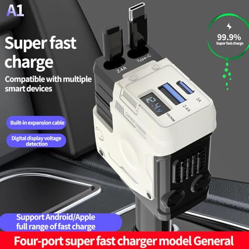 Cargador de automóvil compacto de carga rápida con cable retráctil integrado 6